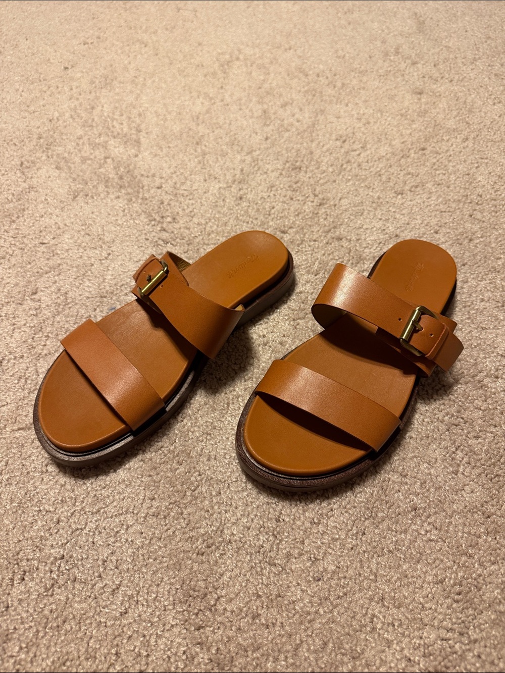 Madewell Cognac Double-Strap Buckle Slide Sandals